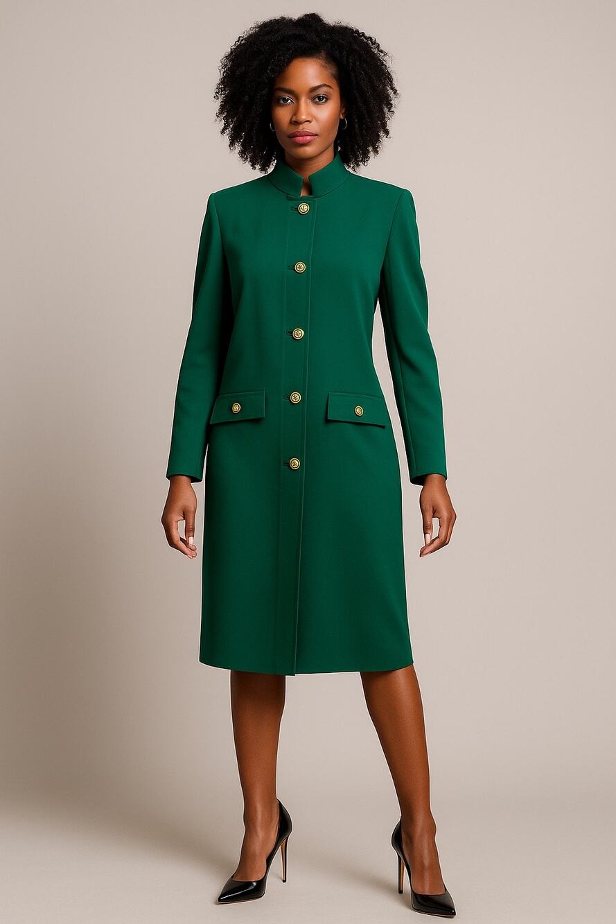 Vintage Henry Lee Petites 12P Green Dress Coat Gold Button Mod Secretary Style